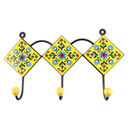 Turquoise Tiny Flower Ceramic Tiles Wall Hook